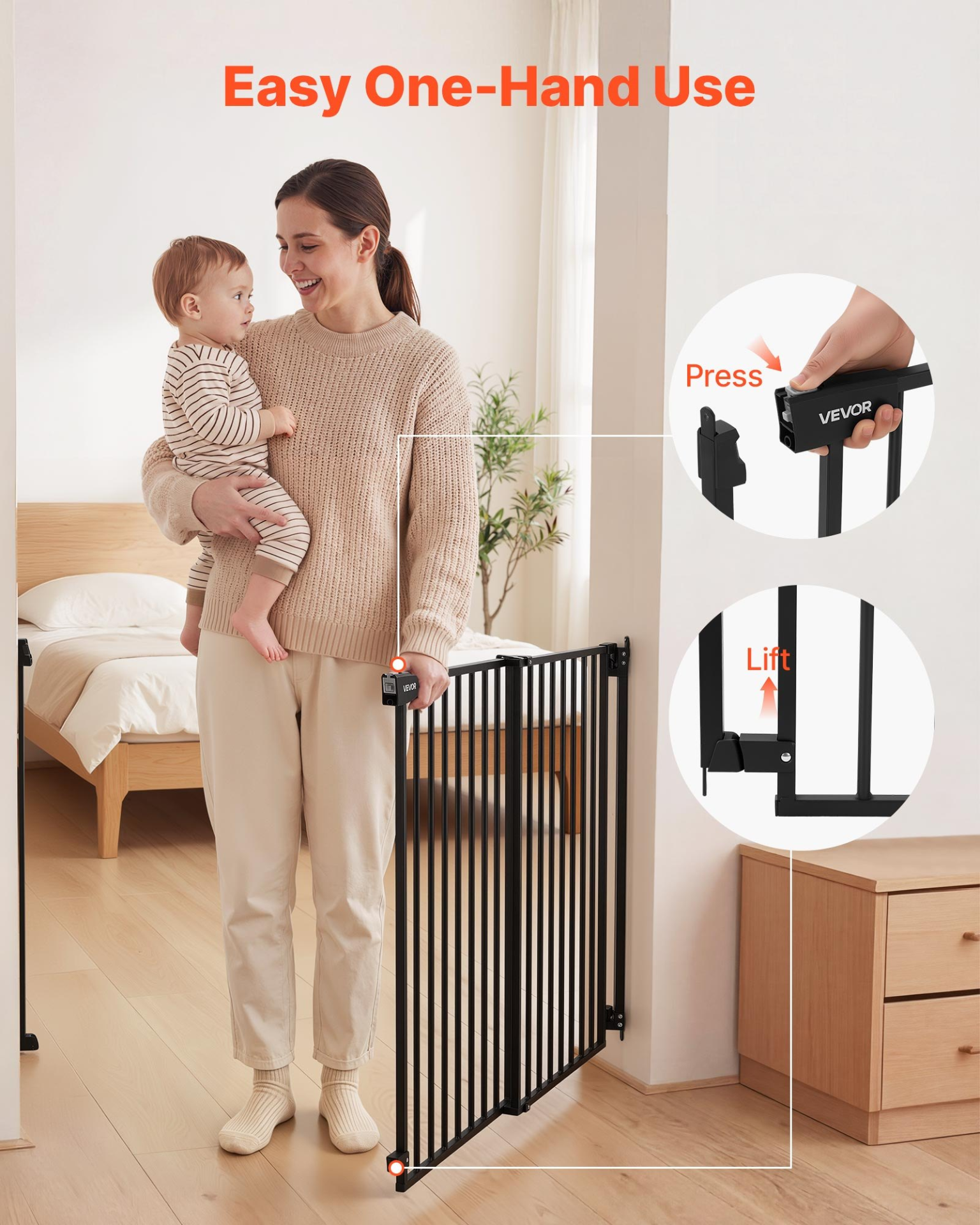 Adjustable Baby & Pet Safety Gate for Stairs – 36 Inch Metal Barrier (Black)