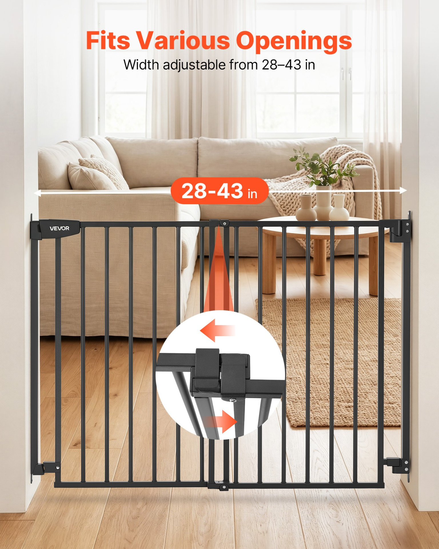 Adjustable Baby & Pet Safety Gate for Stairs – 30 Inch Hardware Mounted Barrier (Black)