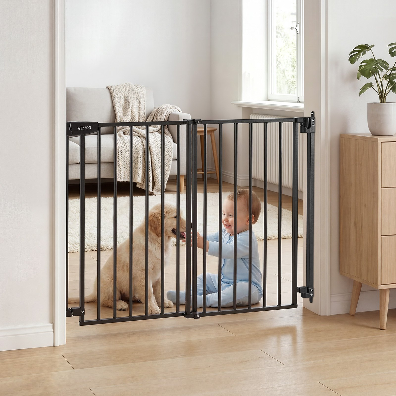 Adjustable Baby & Pet Safety Gate for Stairs – 30 Inch Hardware Mounted Barrier (Black)
