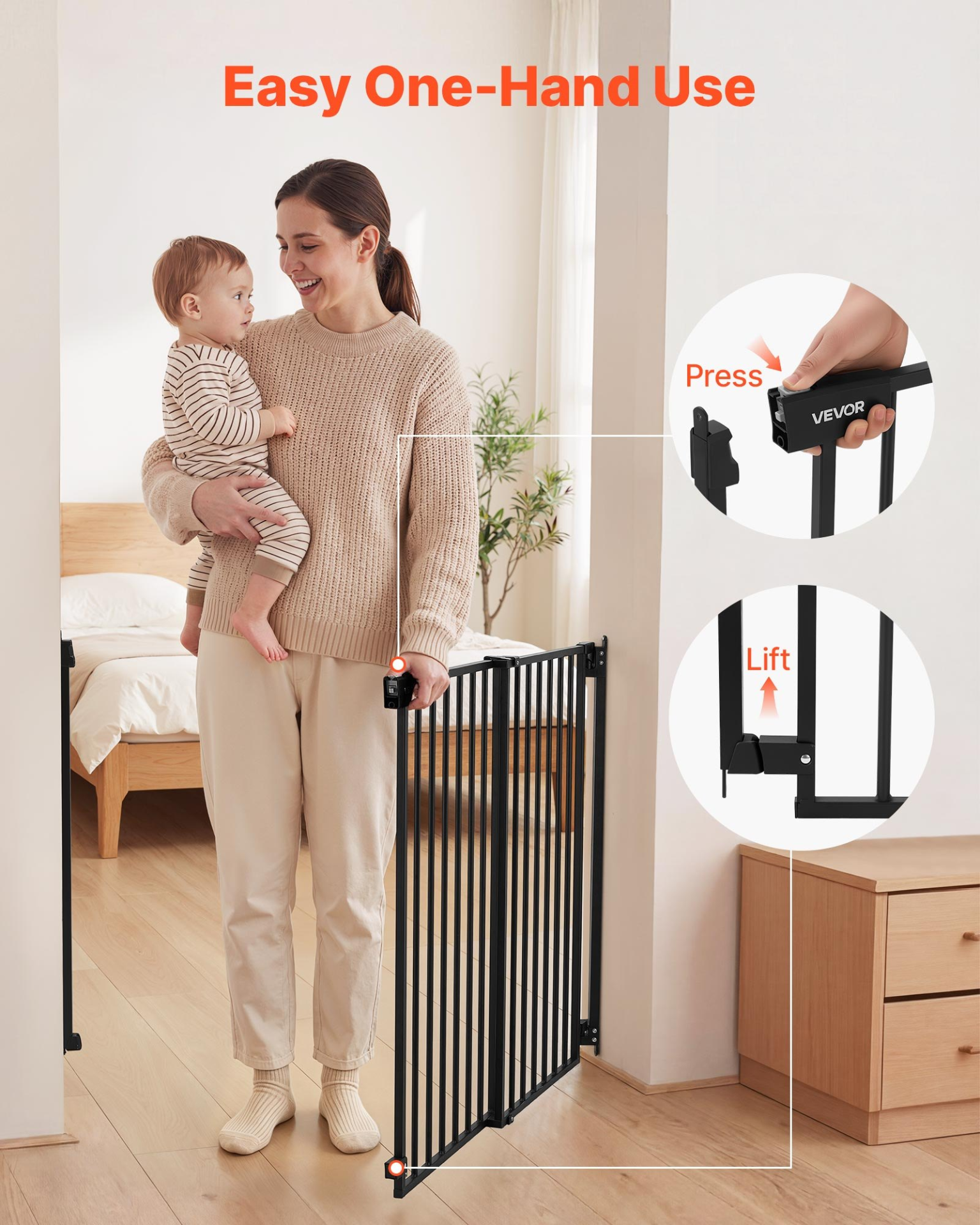 Adjustable Baby & Pet Safety Gate for Stairs – 36 Inch Hardware Mounted Barrier (Black)