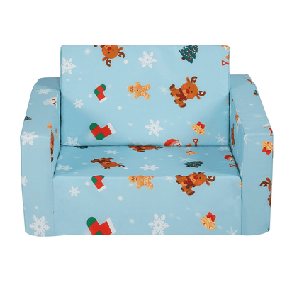 VEVOR Kids Christmas Couch, 2-in-1 Toddler Chairs Comfy, Toddler Couch Sofa Bed Fold Out, Convertible Sofa to Lounger, Kids Chair Seat Playroom Furniture for Kids Girls & Boys, Sky Blue - The Little Big Store
