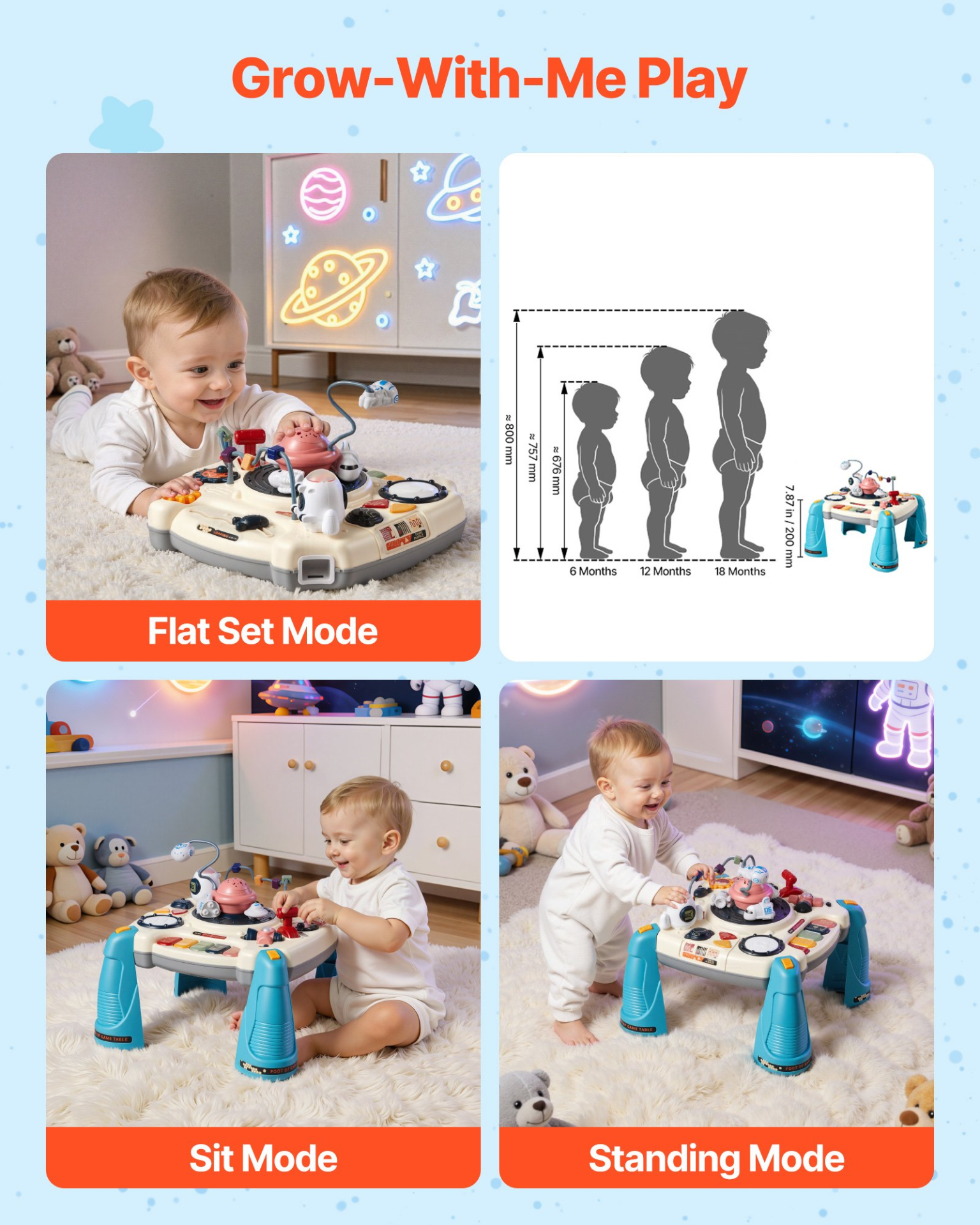 VEVOR Baby Spacecraft Musical Table Toys for 1-3 Years Old, Learning Activity Desk with Space Theme & Soft-glow Star Projector & 60+ Sound Sources, Toddler Learning Table for Kids 6+ Months