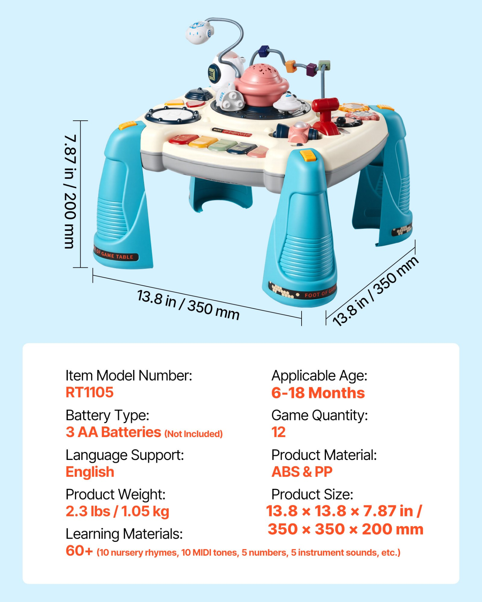VEVOR Baby Spacecraft Musical Table Toys for 1-3 Years Old, Learning Activity Desk with Space Theme & Soft-glow Star Projector & 60+ Sound Sources, Toddler Learning Table for Kids 6+ Months