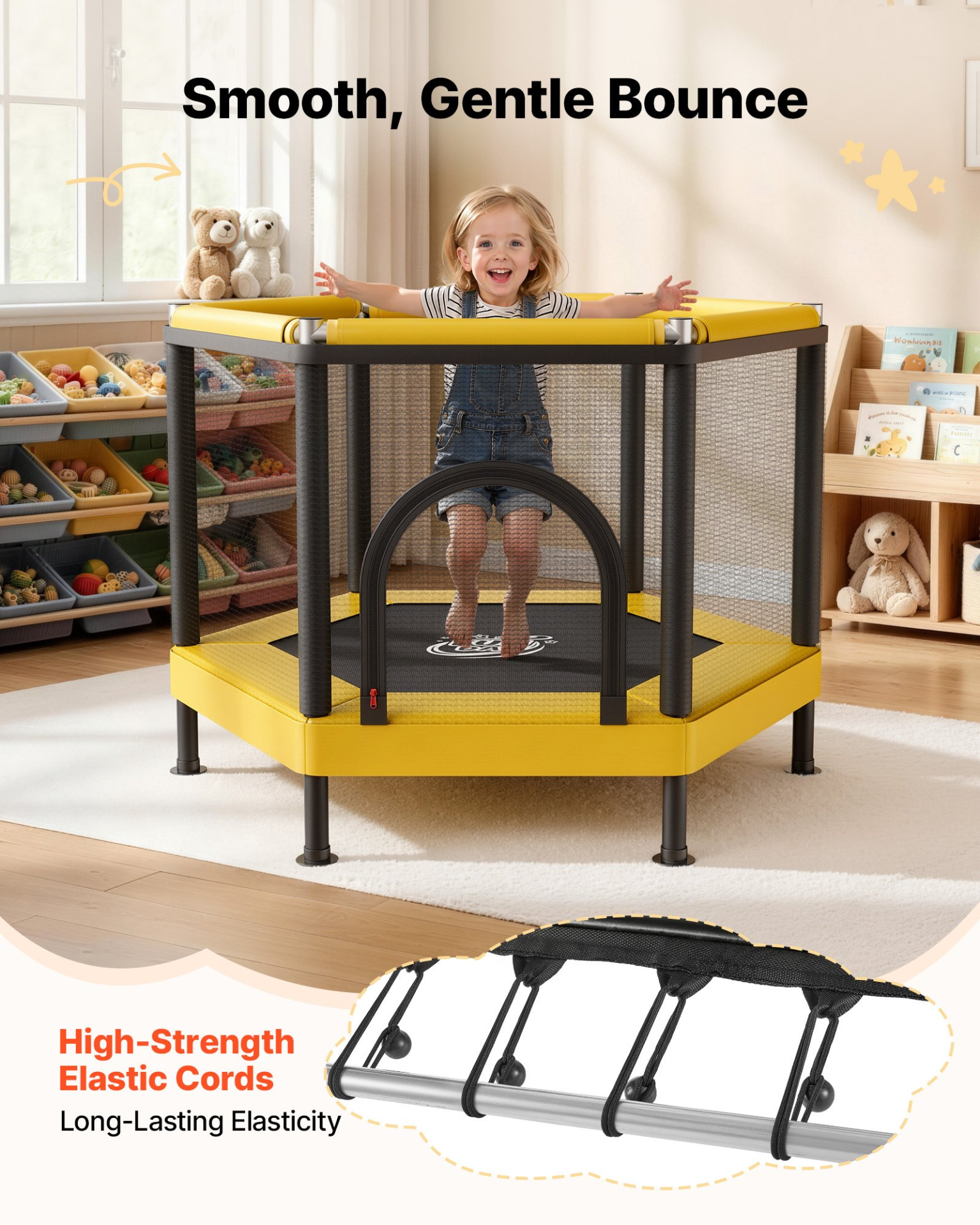 Kids Mini Trampoline with Safety Net & Basketball Hoop | Indoor & Outdoor Toddler Trampoline