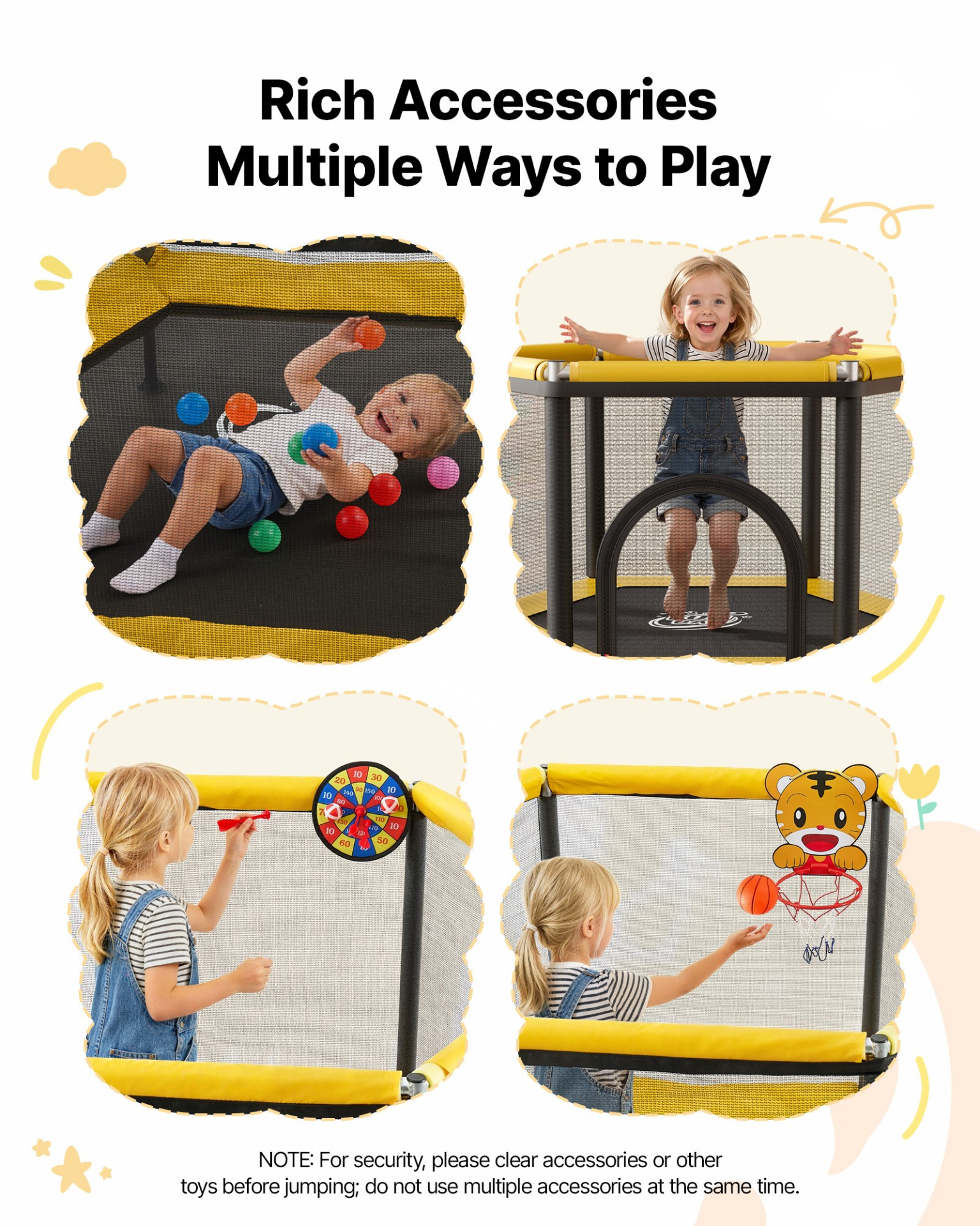 Kids Mini Trampoline with Safety Net & Basketball Hoop | Indoor & Outdoor Toddler Trampoline