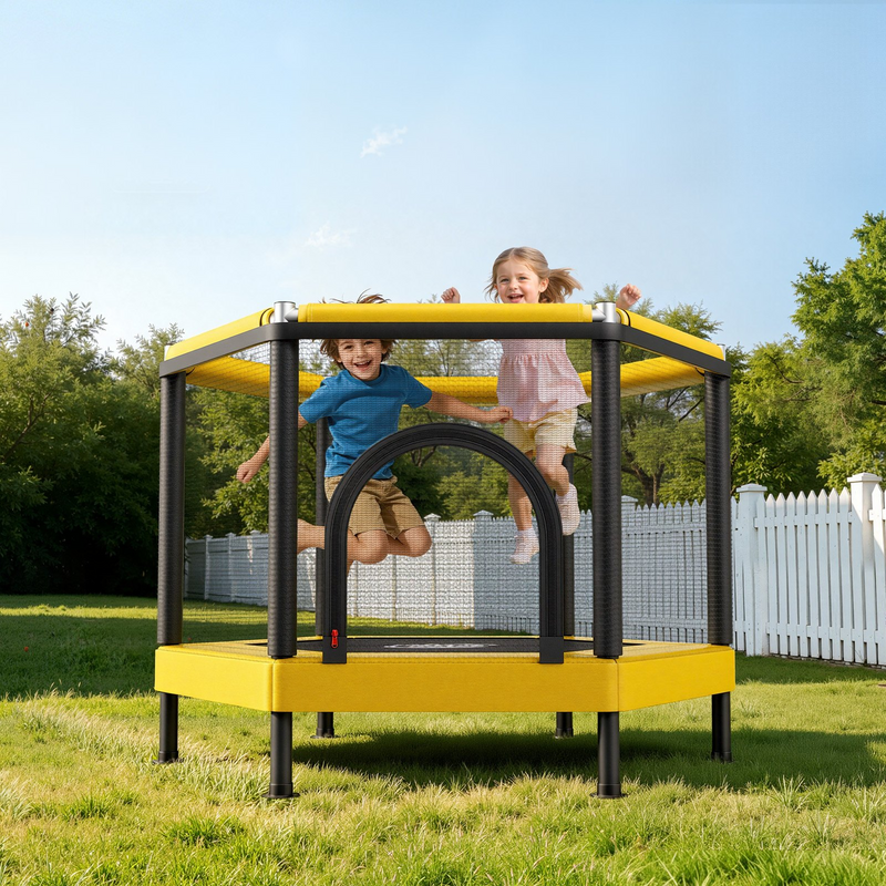 Kids Mini Trampoline with Safety Net & Basketball Hoop | Indoor & Outdoor Toddler Trampoline