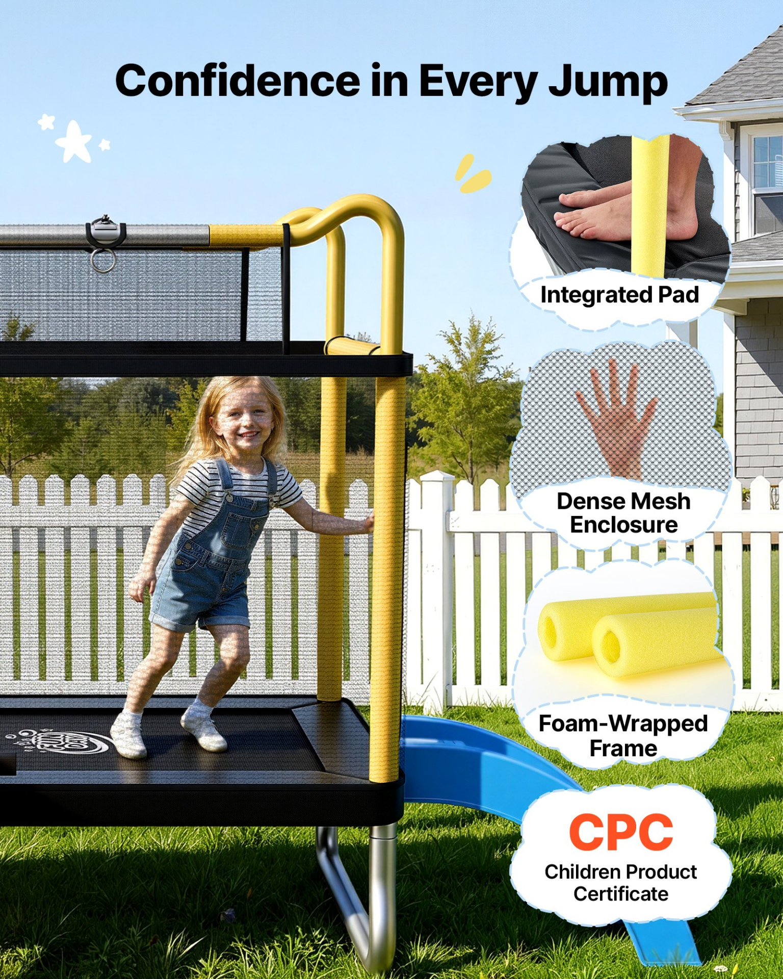 Kids Mini Trampoline with Enclosure Net, Slide & Ring – 132 lbs Capacity Indoor/Outdoor Toddler Trampoline, Easy Assembly