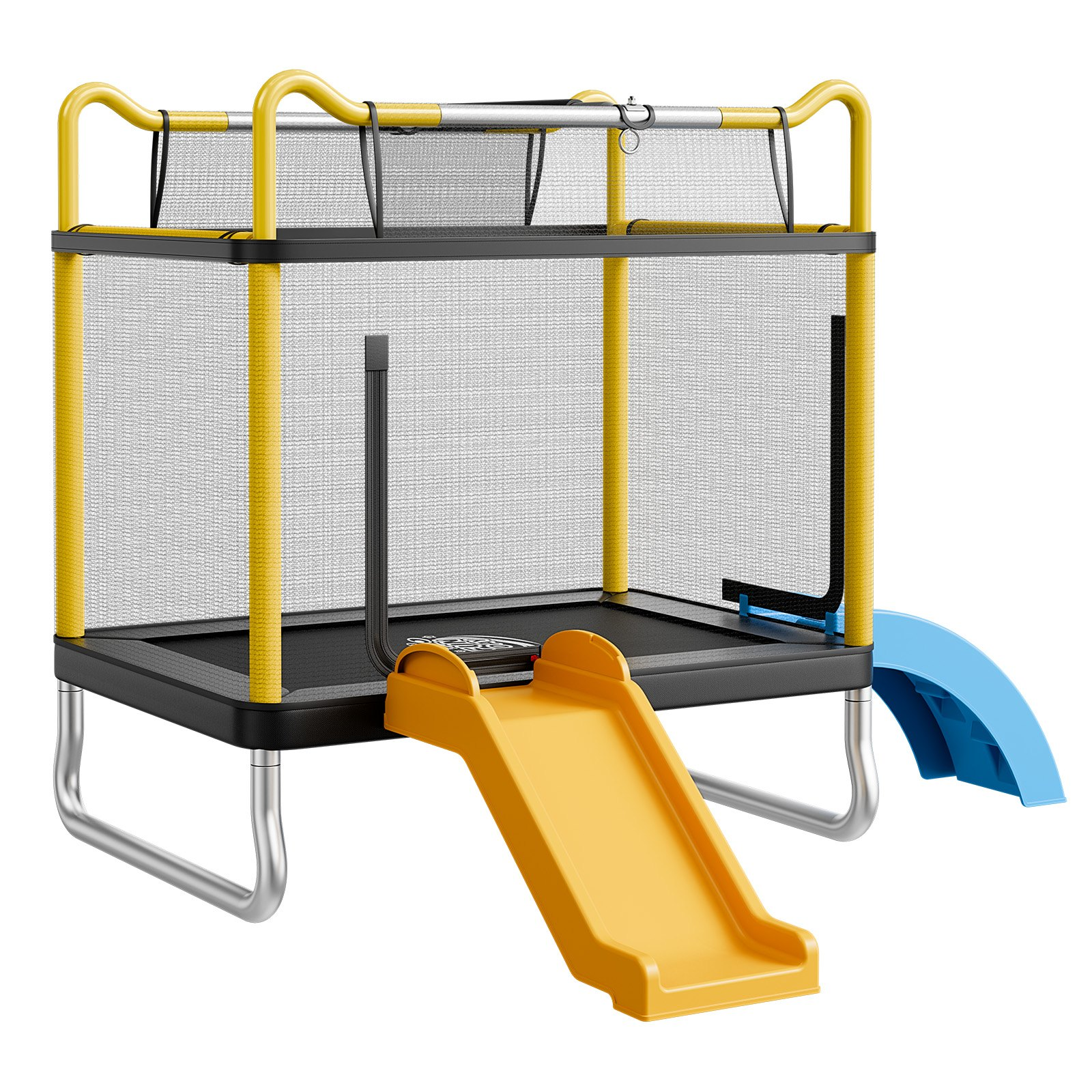Kids Mini Trampoline with Enclosure Net, Slide & Ring – 132 lbs Capacity Indoor/Outdoor Toddler Trampoline, Easy Assembly
