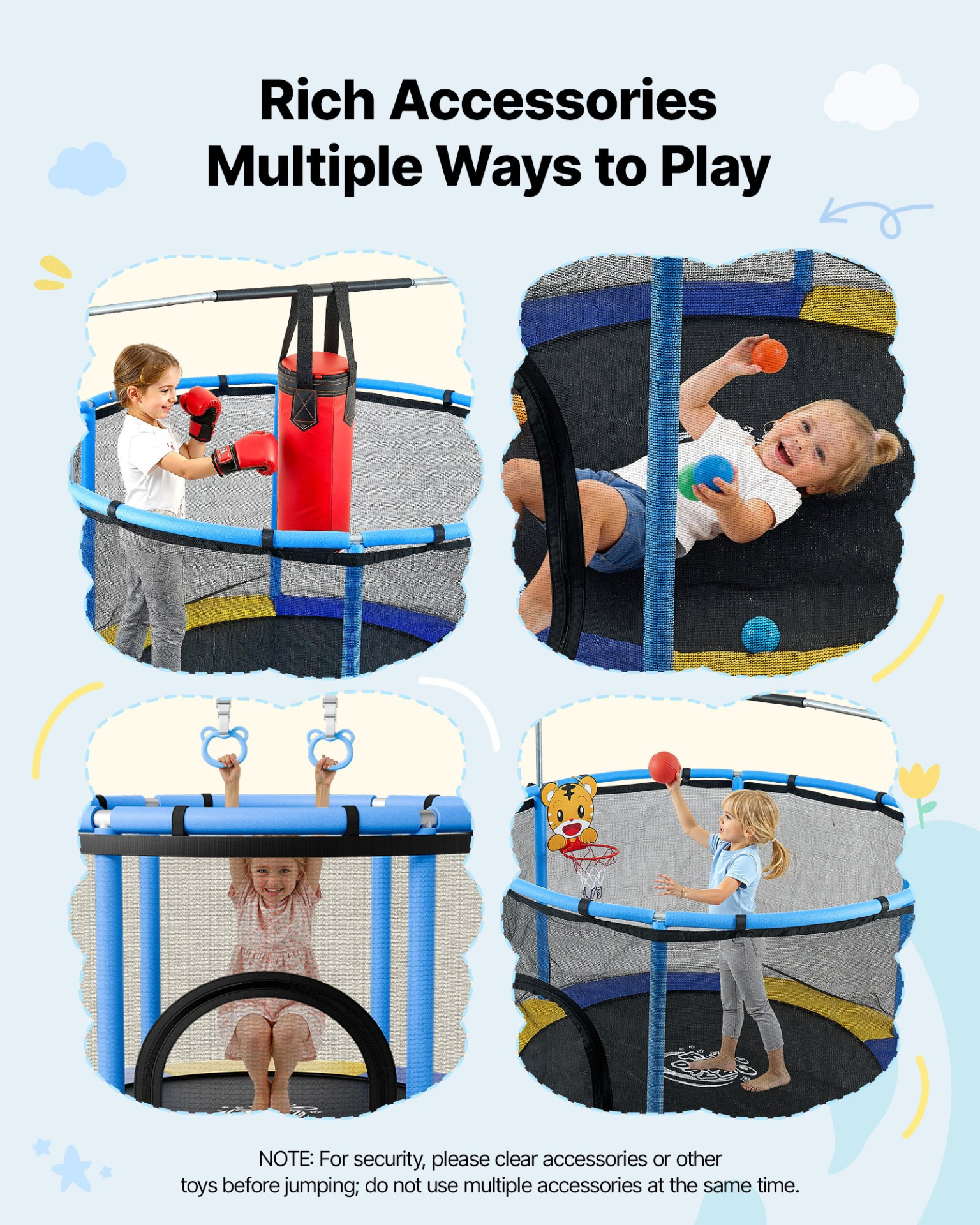 5FT Kids Trampoline with Safety Net & Adjustable Gymnastics Bar | Indoor & Outdoor Toddler Trampoline