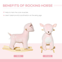 Qaba Kids Plush Ride-On Rocking Horse Deer-shaped Plush Toy Rocker with Realistic Sounds for Child 36-72 Months Pink - The Little Big Store