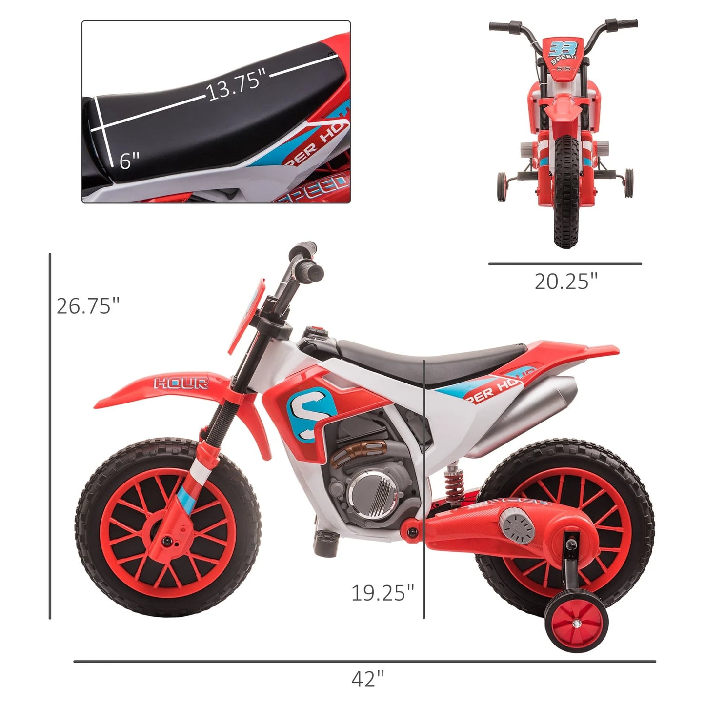 12V Kids Motorcycle Dirt Bike Electric Ride-On Toy off Road, Red