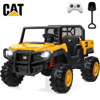 24V Powered Ride on Dump Truck, Caterpillar Licensed 24V Ride Ons, 2 Seater 24 Volt Ride on Toy for Big Kid with 400W Powerful Wheels, Ride on UTV Car with Dump Bed, Remote, Aged 3-8Y, Yellow