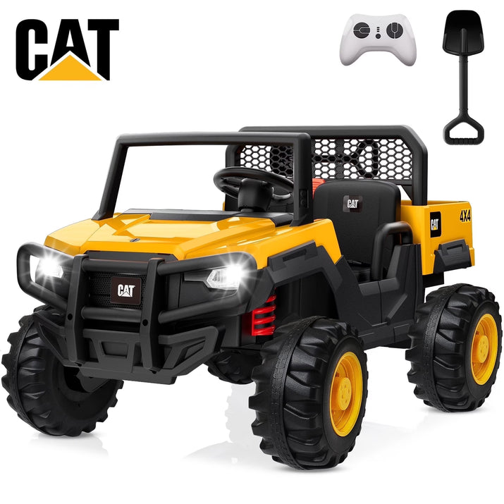 24V Powered Ride on Dump Truck, Caterpillar Licensed 24V Ride Ons, 2 Seater 24 Volt Ride on Toy for Big Kid with 400W Powerful Wheels, Ride on UTV Car with Dump Bed, Remote, Aged 3-8Y, Yellow