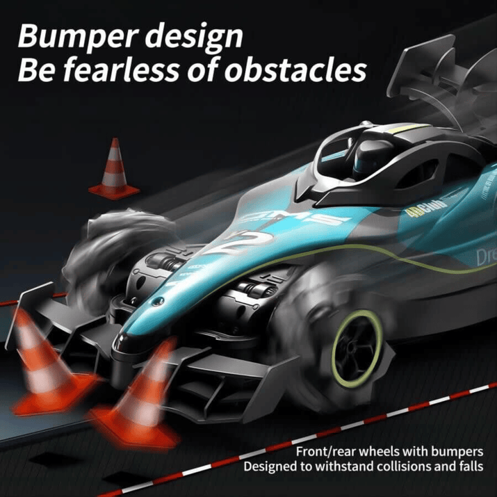 4DRC Y2 Gesture Sensing RC Car for kids with 360-degree stunt racing and 2 rechargeable batteries on black background