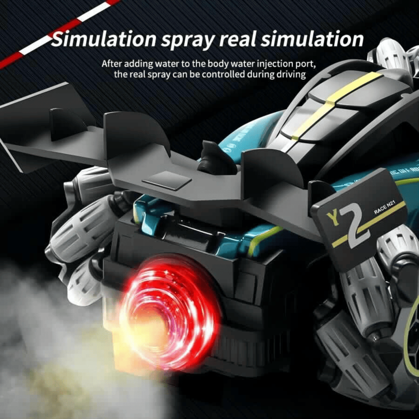 4DRC Y2 Gesture Sensing RC Car for kids with 360-degree stunt racing and 2 rechargeable batteries on black background
