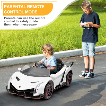 12V Licensed Lamborghini Electric Ride on Cars for Kids, Powered Ride on Toys Cars for Girl Boys, with Parent Remote Control, Bluetooth Music - White