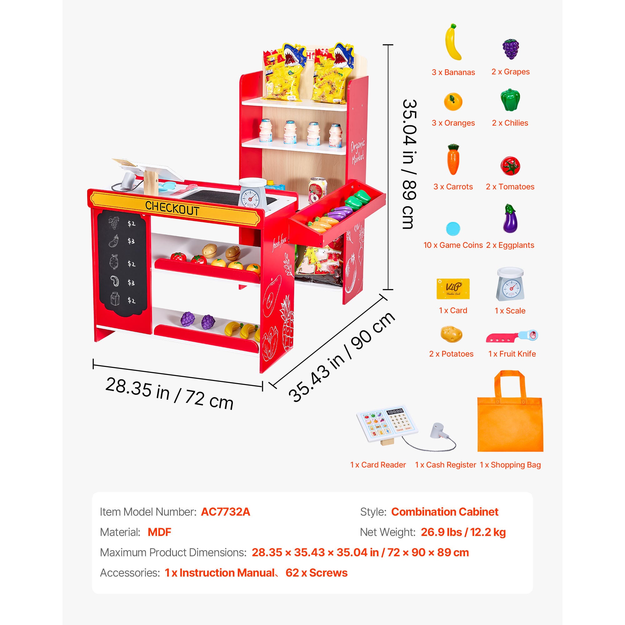Kids Grocery Store Playset Supermarket Play Toy Set with Cash Register