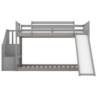Twin over Twin Bunk Bed with Convertible Slide and Stairway, Gray - The Little Big Store