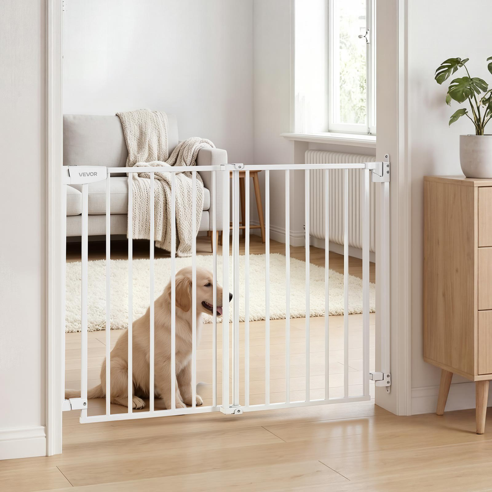 Adjustable Baby & Pet Safety Gate for Stairs – 30 Inch Hardware Mounted Barrier (White)