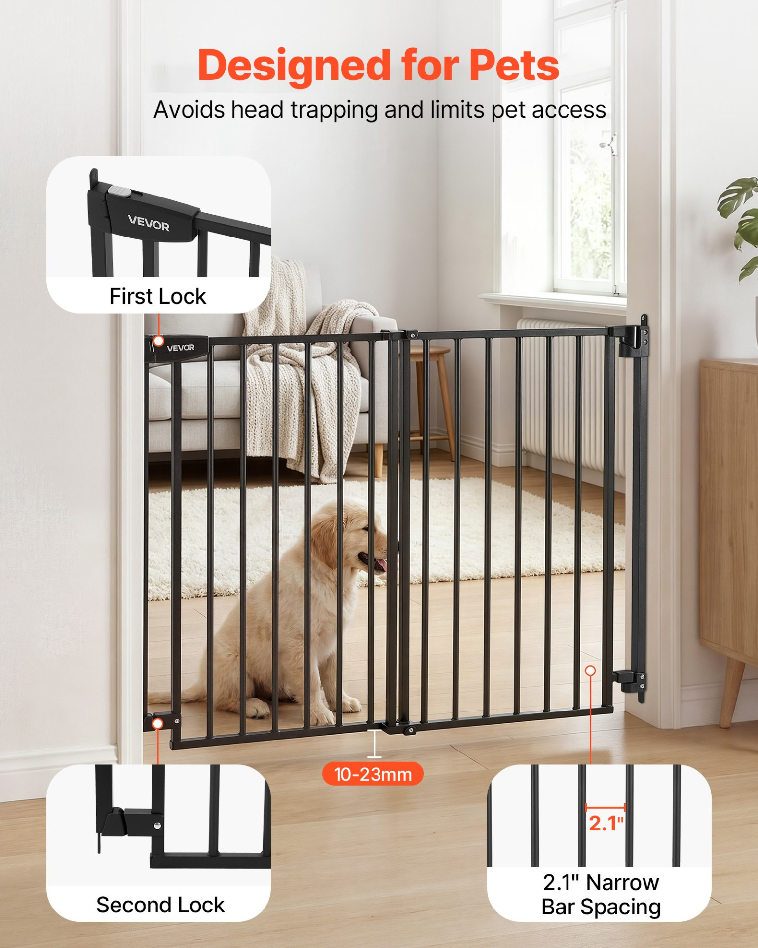 Adjustable Baby & Pet Safety Gate for Stairs – 30 Inch Hardware Mounted Barrier (Black)