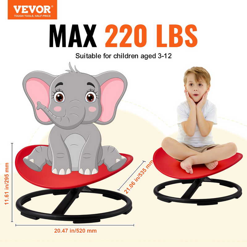 Kids Swivel Chair, 220 LBS Capacity, Sensory Spinning Chair, Autistic Kids Sensory Toy Chair with Non-Slip Metal Base, Toddler Sit and Spin Chair for Coordination Balance Focus Training Red