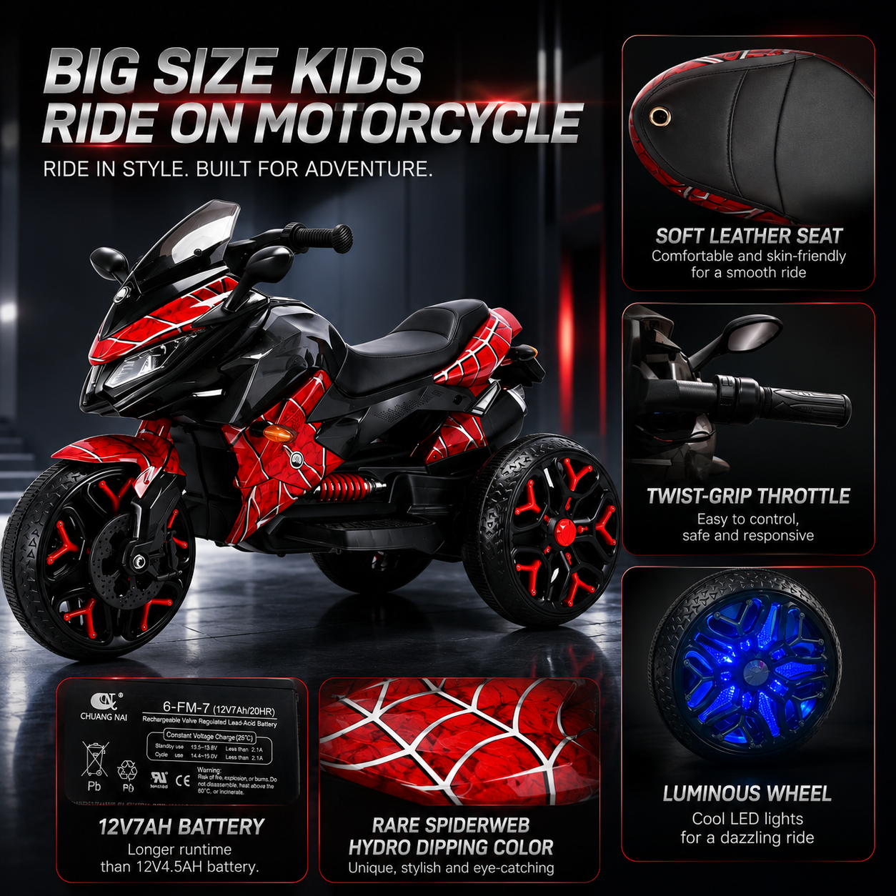12V Kids Electric Ride-On Motorcycle with Light-Up Wheels | Battery Powered Motorbike for Ages 3–6