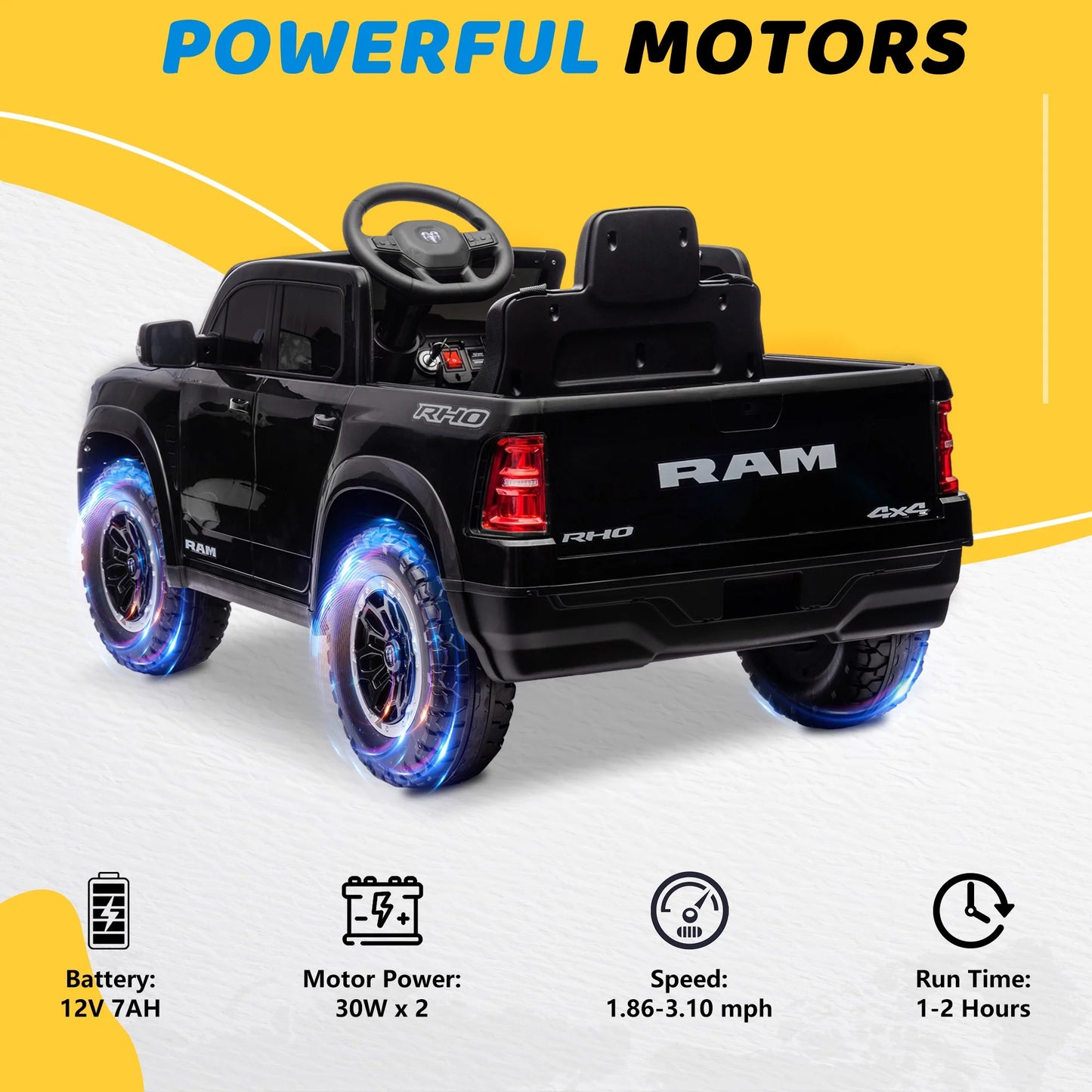 RAM 1500 Ride on Car Toy for Kids, 12V Powered Ride on Truck Toy with Remote Control, 4 Wheel Suspension, Safety Belt, Music, Bluetooth, LED Lights, Electric Cars for 3-5 Yrs Boy Girl, Black