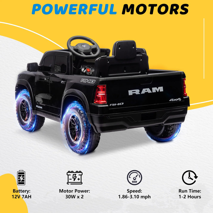 RAM 1500 Ride on Car Toy for Kids, 12V Powered Ride on Truck Toy with Remote Control, 4 Wheel Suspension, Safety Belt, Music, Bluetooth, LED Lights, Electric Cars for 3-5 Yrs Boy Girl, Black