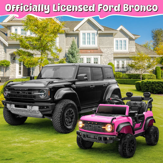 Ford Bronco Raptor Electric Ride on Toy Car for Toddler Kids, 12V Battery Powered Ride on Cars W/Remote Control, Bluetooth & Lights, Pink