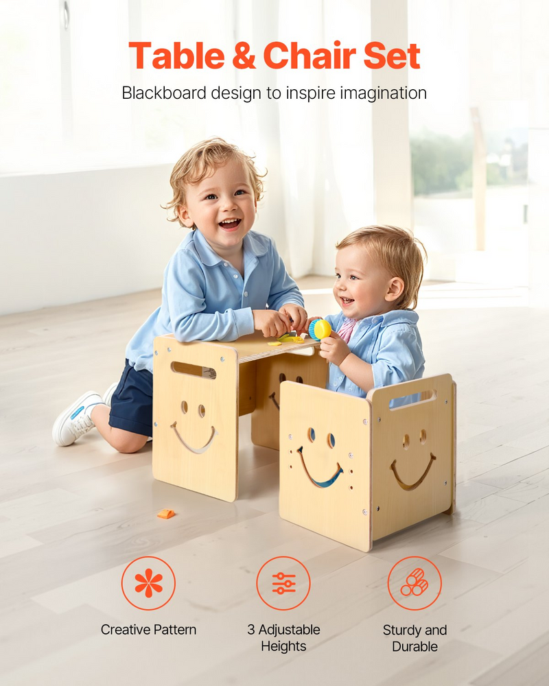 Montessori Weaning Table & Chair Set – 3-in-1 Adjustable Wooden Toddler Furniture