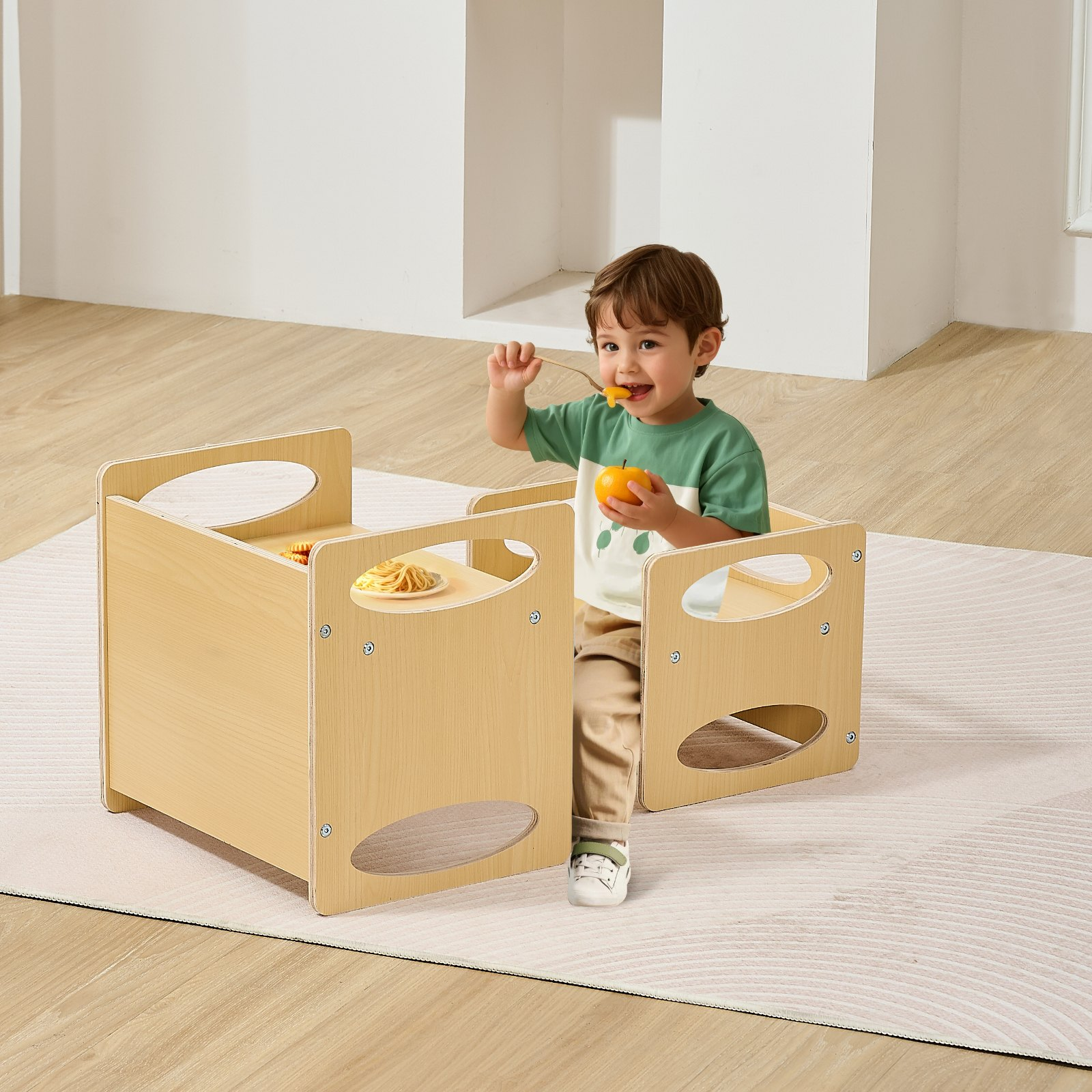 Montessori Weaning Table and Chair Set – Adjustable Wooden Toddler Activity Set (Natural)