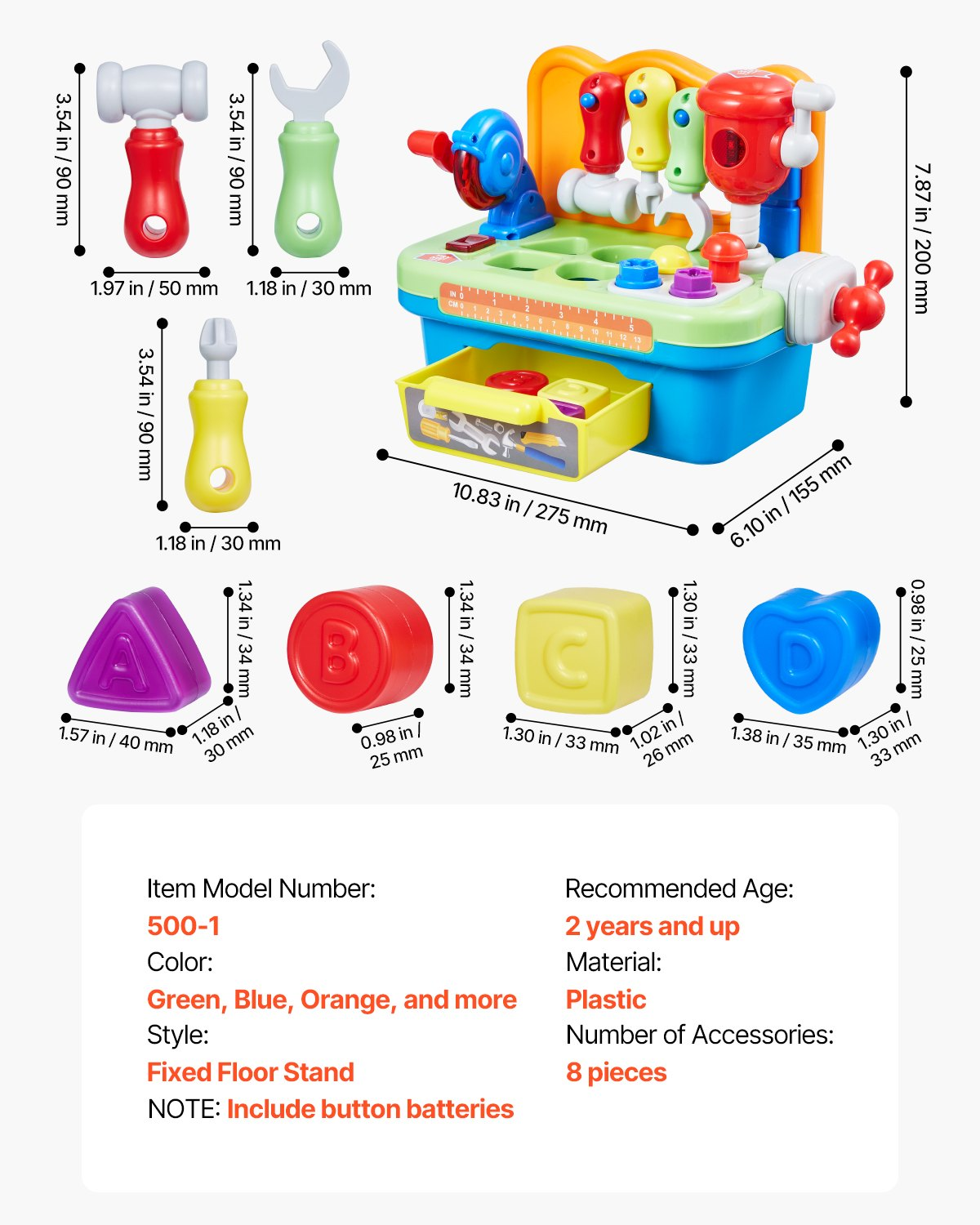 VEVOR Musical Workbench Toy, Sounds & Lights, Musical Learning Workbench for Toddler Age 2 Years and Up, Baby Pretend Play Tool Set, Infant Shape Sorter Activities, Kids Pounding Game, Boys & Girls