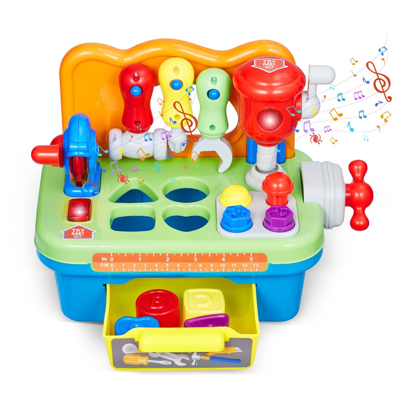 VEVOR Musical Workbench Toy, Sounds & Lights, Musical Learning Workbench for Toddler Age 2 Years and Up, Baby Pretend Play Tool Set, Infant Shape Sorter Activities, Kids Pounding Game, Boys & Girls