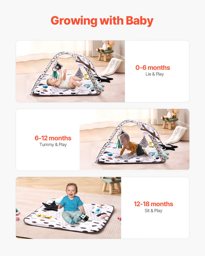 Baby Play Gym Mat Tummy Time Activity Mat with 6 Sensory Toys 34.4" x 34.4"