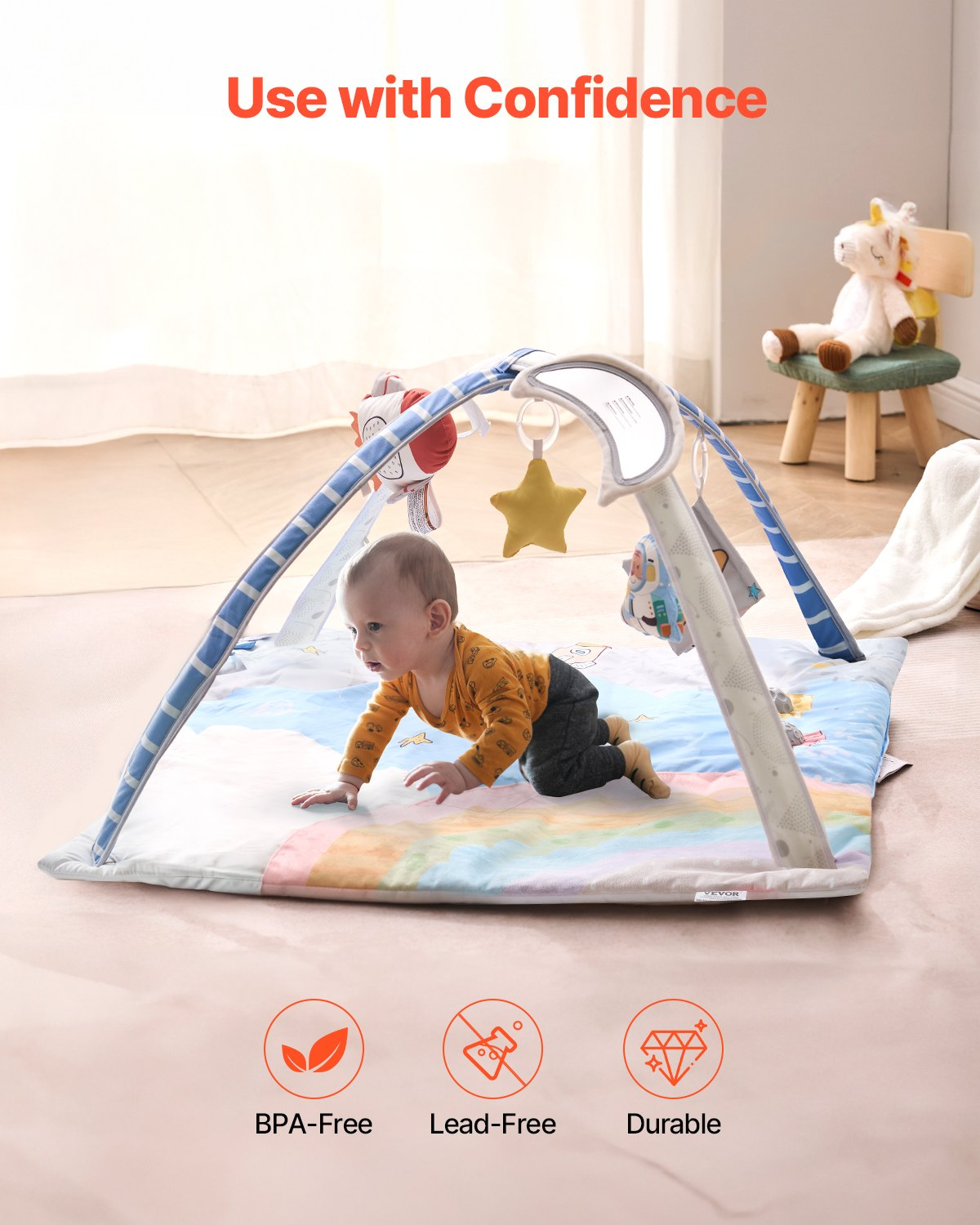 RocketNest™ Baby Play Gym & Activity Mat – Sensory Tummy Time Play Mat with Musical Light-Up Rocket Toy