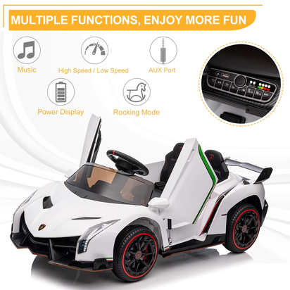 12V Licensed Lamborghini Electric Ride on Cars for Kids, Powered Ride on Toys Cars for Girl Boys, with Parent Remote Control, Bluetooth Music - White