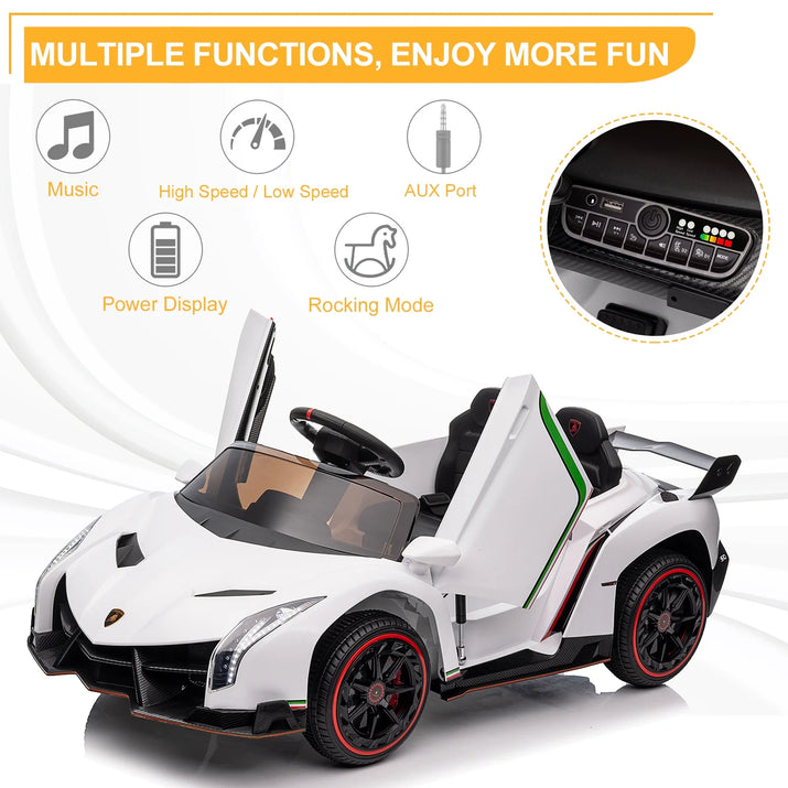 12V Licensed Lamborghini Electric Ride on Cars for Kids, Powered Ride on Toys Cars for Girl Boys, with Parent Remote Control, Bluetooth Music - White