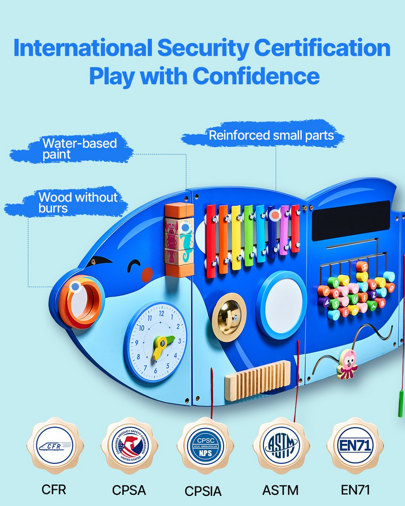 Ocean Explorer™ Orca Montessori Activity Wall – 12-in-1 Sensory Busy Board Learning Center for Kids Ages 3-12