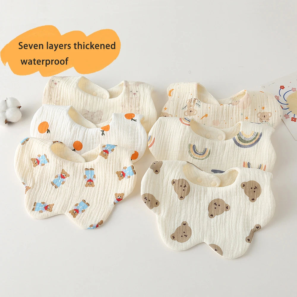 Multi-Layered Waterproof Baby Bib – 7-Layer Soft Cotton Collar Bib with 38 Cute Print Designs for Infants & Toddlers