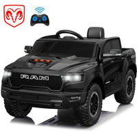 RAM 1500 Ride on Car Toy for Kids, 12V Powered Ride on Truck Toy with Remote Control, 4 Wheel Suspension, Safety Belt, Music, Bluetooth, LED Lights, Electric Cars for 3-5 Yrs Boy Girl, Black