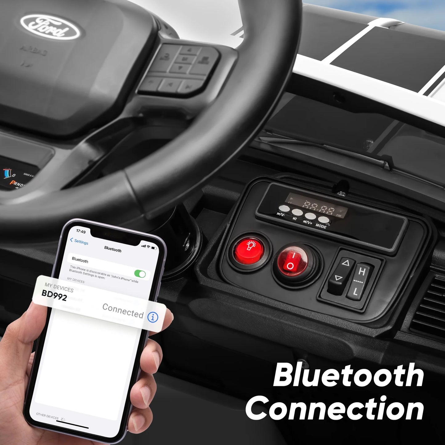 Electric Car for Kids, Licensed Ford-Shelby F-150 12V Ride on Truck Toys for Toddlers W/ Remote, 2-Hour Drive Time - White