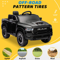 RAM 1500 Ride on Car Toy for Kids, 12V Powered Ride on Truck Toy with Remote Control, 4 Wheel Suspension, Safety Belt, Music, Bluetooth, LED Lights, Electric Cars for 3-5 Yrs Boy Girl, Black