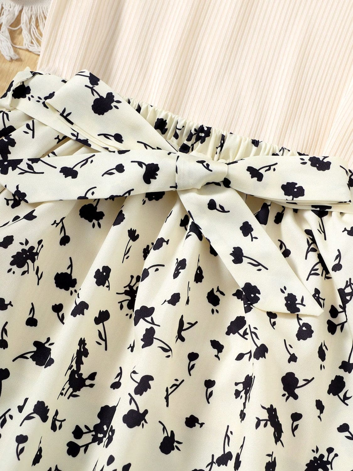 Children's Ribbed T-Shirt and Contrast Floral Skirt Set - The Little Big Store