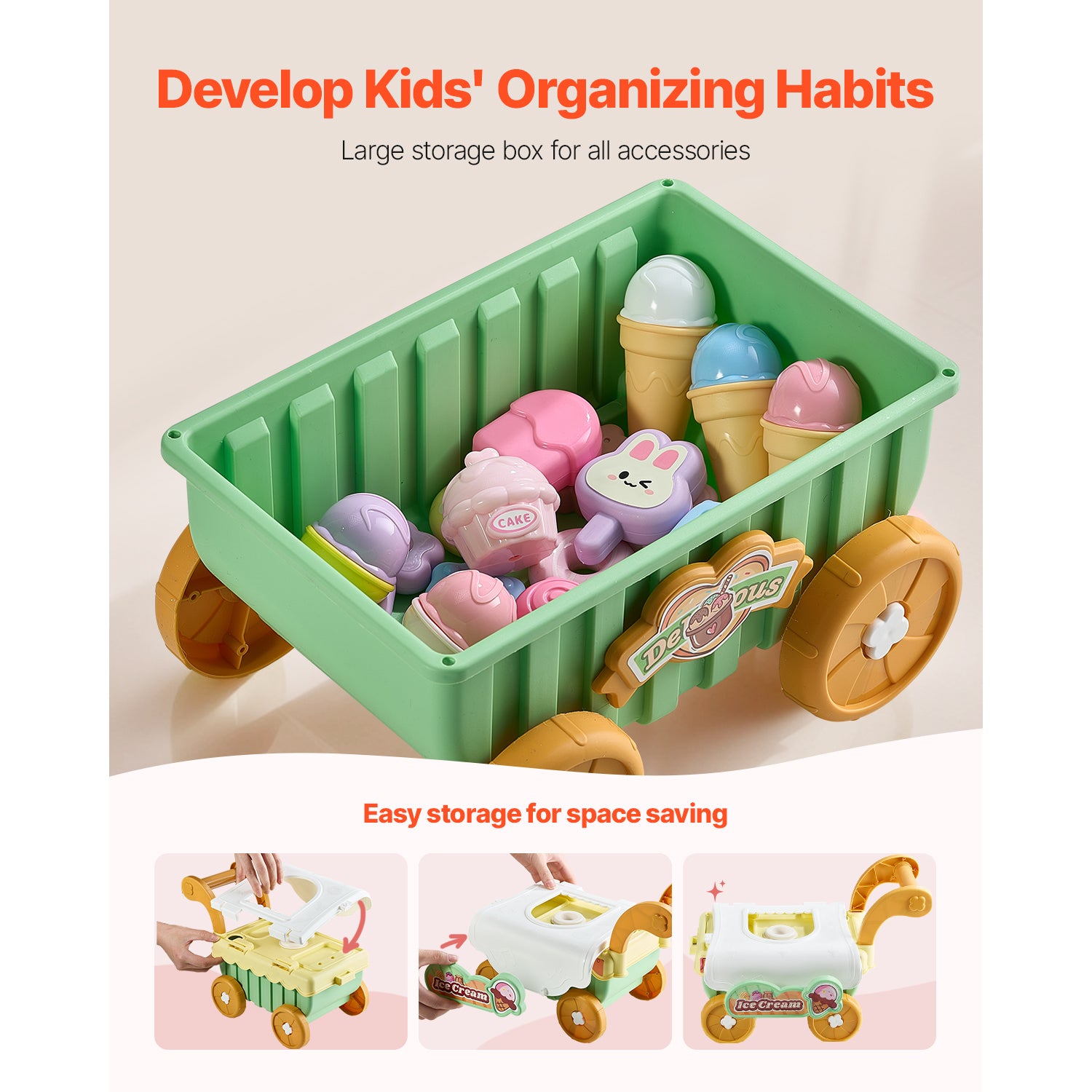Ice Cream Cart for Kids Pretend Play Ice Cream Shop for Kids Aged 3+