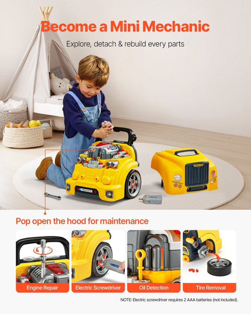 60-Piece Kids Mechanic Workshop – Interactive Car Engine Repair Toy with Lights, Sounds & Steering Wheel for Ages 3+