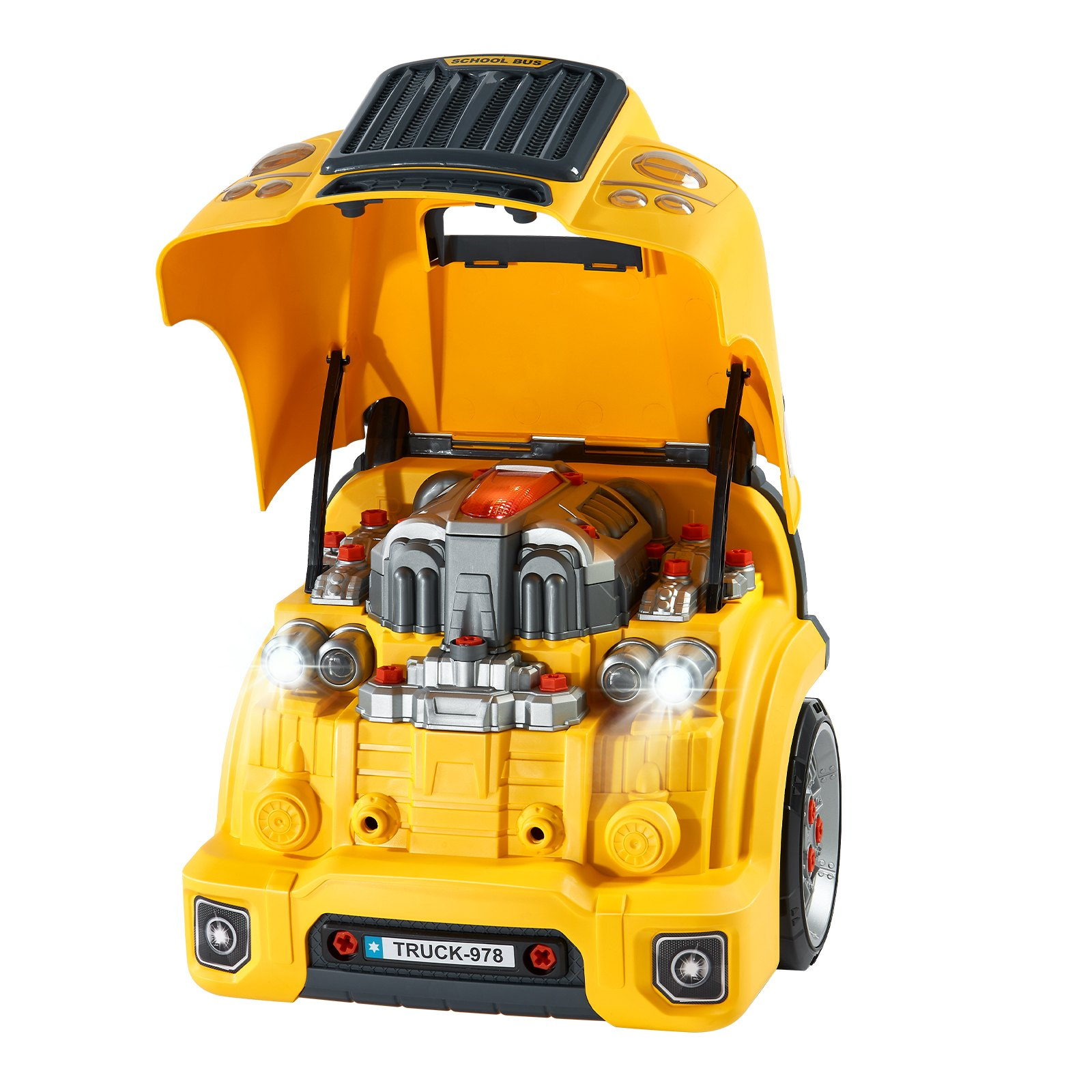 VEVOR Engine Toy, 60 Pieces, Kids Mechanic Car Repair Set with Removable Parts, Lights and Sounds, Steering Wheel and Horn, Kids Mechanic Workshop Set for Toddler Ages 3 Years and Up, Yellow