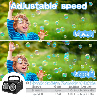 Automatic Bubble Machine, Bubble Blower with 2 Fans 20000+Bubbles Per/Min, Electric Bubble Maker for Kids Toddlers, Operated by Plug-in or Batteries, with 10xBubble Solution, Bubble Toys for Outdoor