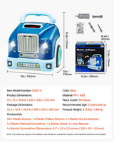 60-piece mechanic workshop specifications, dimensions and AA and AAA battery requirements