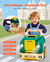Green engine repair toy with child and pretend-repair example