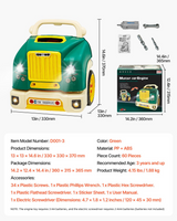 D001-3 green workshop dimensions, 60-piece specification and battery requirements